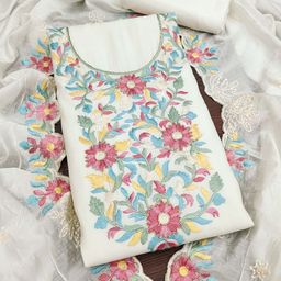 SHADOW & SAINING Embroidered Pure Silk Semi-Stitched Dress Material-image-19