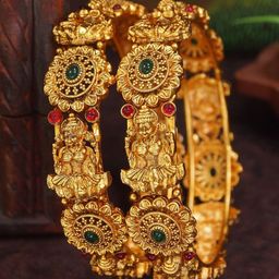 SGA FASHION Set Of 2 Gold-Plated American Diamond Studded Temple Bangles-51