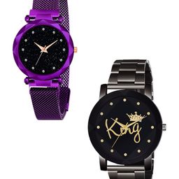 CSAMON Unisex Pack Of 2 Dial & Bracelet Style Analogue Watch GR_379_Purple_12_Prizam_King-image-81