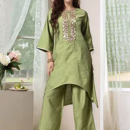 HERE&NOW Geometric Yoke Design Notch Neck Sequinned A-Line Kurta With Palazzos-picture-42