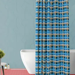 ArtzFolio Blue Checked Waterproof Shower Curtain-image-26