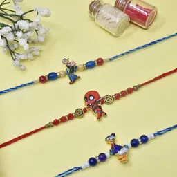 MEIRA JEWELLERY Boys Set Of 3 Deadpool Donald Duck & Popeye Thread Rakhis With Roli Chawal-image-19