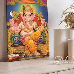 Art Street Gold Toned & Red Lord Ganesh Ji Printed Canvas Wall Art image 5