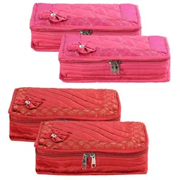 Kuber Industries Red & Pink 4 Pieces Self Design 7 Compartments Jewellery Organiser-16