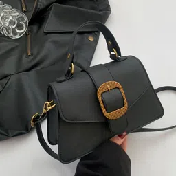 CORSICA Women Black PU Buckle Detail Hand Bag-picture-36