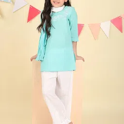 Fabindia Girls Floral Embroidered Regular Pure Cotton Kurta with Trousers & With Dupatta-picture-11
