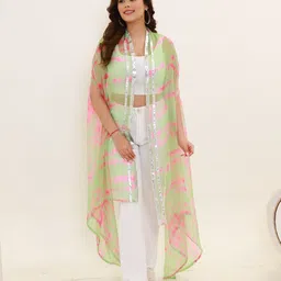 Swadeshi Shringaar Batik Printed Longline Cape Shrug-51