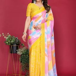 VS MALL Colourblocked Poly Georgette Saree-picture-3