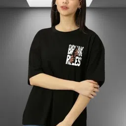 Kasendra Oversized Typography Round Neck Printed Cotton T-shirt-image-8