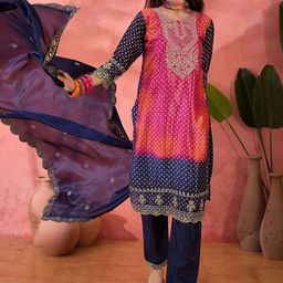 SAINOOR Women Bandhani Printed Regular Beads and Stones Kurta with Pyjamas & With Dupatta-picture-9