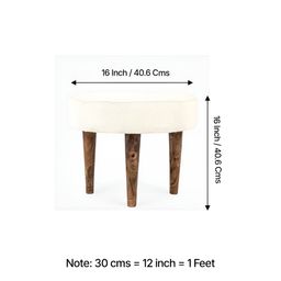 Ikiriya Set of 2 White Wooden Round Stools with Jaquard Work Upholstery image 5