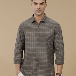 Linen Club Contemporary Slim Fit Checked Linen Cotton Casual Shirt-image-32