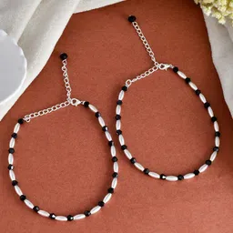Silvermerc Designs Silver-Plated Artificial Beaded Kada Anklet-26