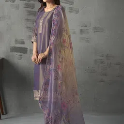 Anouk Floral Yoke Design Regular Thread Work Straight Kurta with Trousers & Dupatta image 4