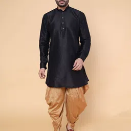 W & G Mandarin Collar Chanderi Silk Straight Kurta with Dhoti Pants-picture-32
