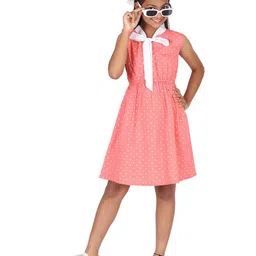 SILK SPARROW Girls Polka Dot Printed Crepe Fit & Flare Dress-image-60