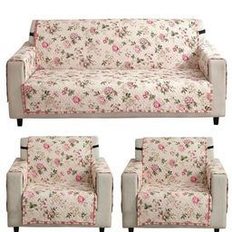 HOKIPO Beige Peonies Print 5 Seater Sofa Mat with Pockets-image-30