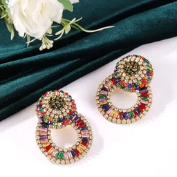 StyleCast Gold Plated Rhinestone Studded Circular Studs-picture-18
