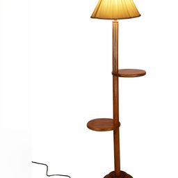 Devansh White And Brown Frustum Shaped Wooden Shelf Floor Lamp-18