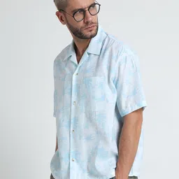 Espanshe Men Floral Printed Cuban Collar Pure Cotton Casual Shirt-image-82
