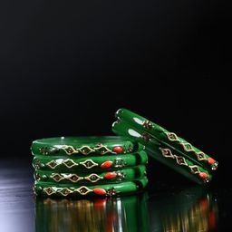 1ST TIME Set Of 16 Green Alloy Artificial Stones & Beads Antique Bangles-picture-17