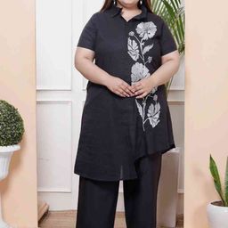 Doriyaan Plus Size Embroidered Shirt Collar Straight Pure Cotton Kurta With Palazzos-picture-22