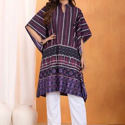 Anouk Striped Shirt Collar Flared Sleeves Kaftan Kurta With Trousers-image-60