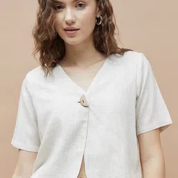 Fame Forever by Lifestyle Women V-Neck Short Sleeves Solid Top-image-94