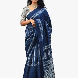 TROPWEAR Ethnic Motifs Block Print Pure Cotton Saree-image-3