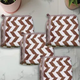 HOUSSE Brown Printed 4 Pieces 350 GSM Microfiber Ultra Absorbent Face Towels-54