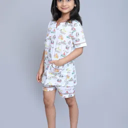 Little Clothings Girls Pure Cotton Ship Printed Night Suits-picture-2