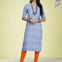 Moda Rapido Women Ethnic Motifs Printed Mirror Work Floral Crepe Kurta-image-66