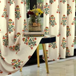Cortina Beige & Orange Set of 2 Floral Door Curtain-8