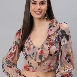 Moda Rapido Floral Print Puff Sleeve Chiffon Crop Top-image-48