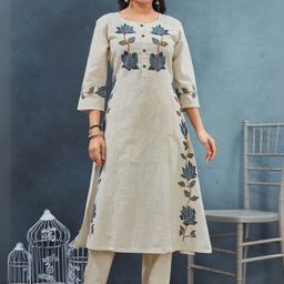 Moda Rapido Women Embroidered Regular Pure Cotton Kurta Set-image-34