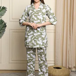 ETC Women Printed Shirt Collar Kurta & Trousers Set-image-96