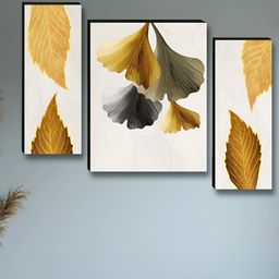 Myntra Elegant Homes White & Brown 3 Pieces Leaf Wall Art-image-87