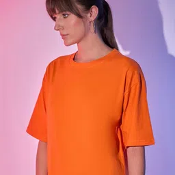 QIOA Women Solid Relaxed Fit Round Neck Cotton T-shirt-image-62
