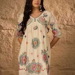 Orchid Blues Women V-Neck Embroidered Empire Cotton Dress-image-90