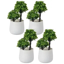 Kuber Industries White & Green 4 Pieces Artificial Plants With Pot-37