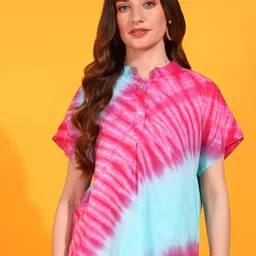 Maaesa Tie and Dye Mandarin Collar Top-image-30