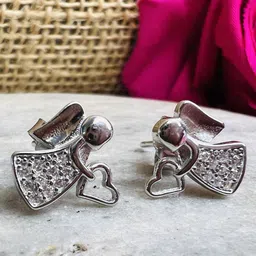 Arte Jewels 925 Sterling Silver Cubic Zirconia Studded Heart Shaped Studs-picture-29