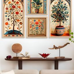 Kotart Brown & Yellow 4 Pieces Floral Wooden Wall Arts-picture-22