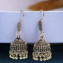 Anouk German Silver Gold Plated Traditional Oxidised Dome Shaped Jhumkas-44