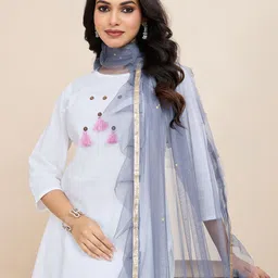 House of Pataudi Geometric Embroidered Frill-Detail Net Dupatta With Sequinned image 4