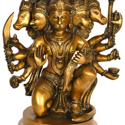 Exotic India Gold-Toned & Black Lord Panchamukhi Hanuman Religious Brass Idol Showpiece-picture-47