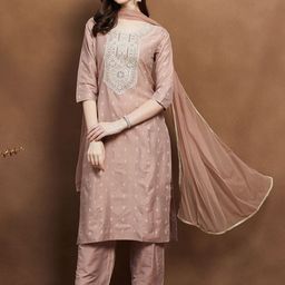 Melange by Lifestyle Woven Design Zari Work Straight Kurta With Palazzos & Dupatta-image-20