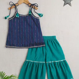 The Magic Wand Girls Embroidered Regular Thread Work Kurti with Sharara-image-11