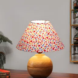 Devansh White & Pink Floral Printed Wooden Frusturical Shaped Table Lamp-24