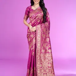 RICH & ROMAN Woven Design Zari Pure Silk Banarasi Saree-53